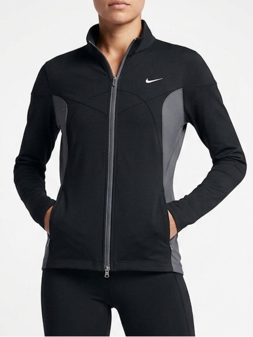 NIKE Dri-Fit Athletic Sport Jacket Black Gray M Medium $100 EUC KL
